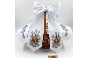 Заготовка для вишивки бісером великоднього банта на кошик "Писанка з квітами" БК_081 (з намистинами)